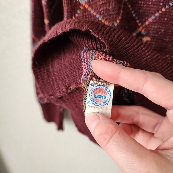 GIVENCHY SPORT x VINTAGE 80s maroon Logo Grapgic all over knit sweater rainbow L - Picture 4 of 9